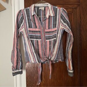 Harper Heritage Multicolor Striped Button Up Shirt with Tie Front size S